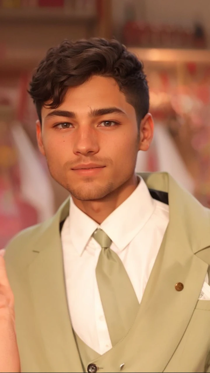 23-year-old Caucasian man with a height of 1.75 meters. He has short, black hair. Additionally, he sports a well-groomed short beard that complements his look. He is a scientist who wears normal clothes with white lab coat. A noticeable burn scar graces his left hand