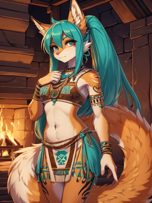 Miku Hatsune,Arabic, piel bronceada, alta definicion, orejas de kitsune, tatuaje tribal, prehispanic clothes
