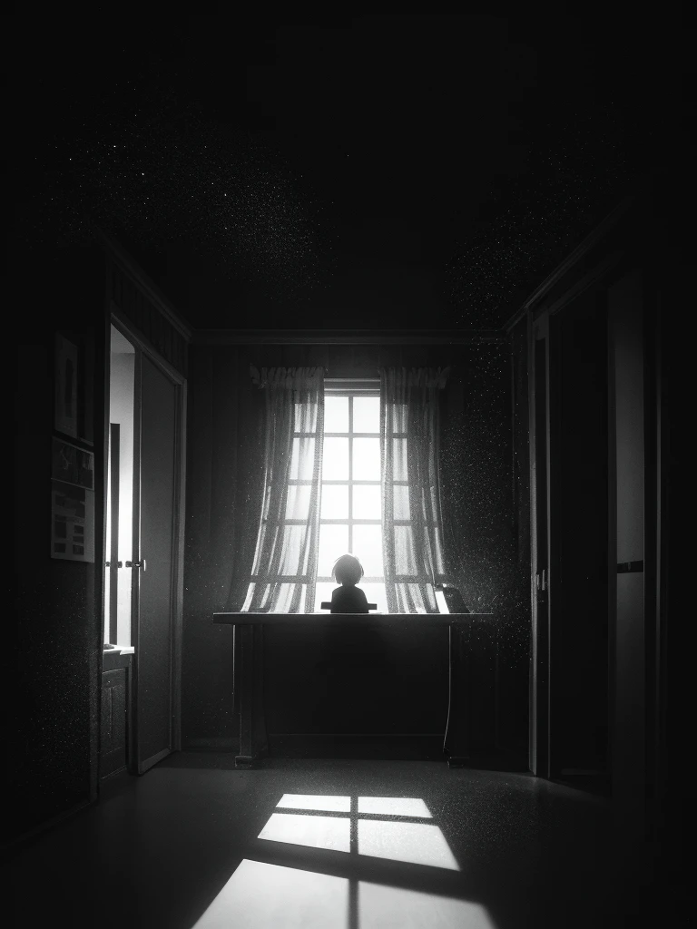 Hallucination, daydream , nightmare , Insane Dream , bokeh , Jeux interdits , old monochrome negative film , High contrast, can only see shadows