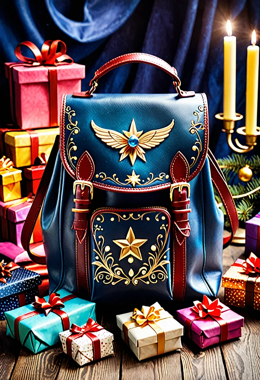 a magical leather bag filled with gifts