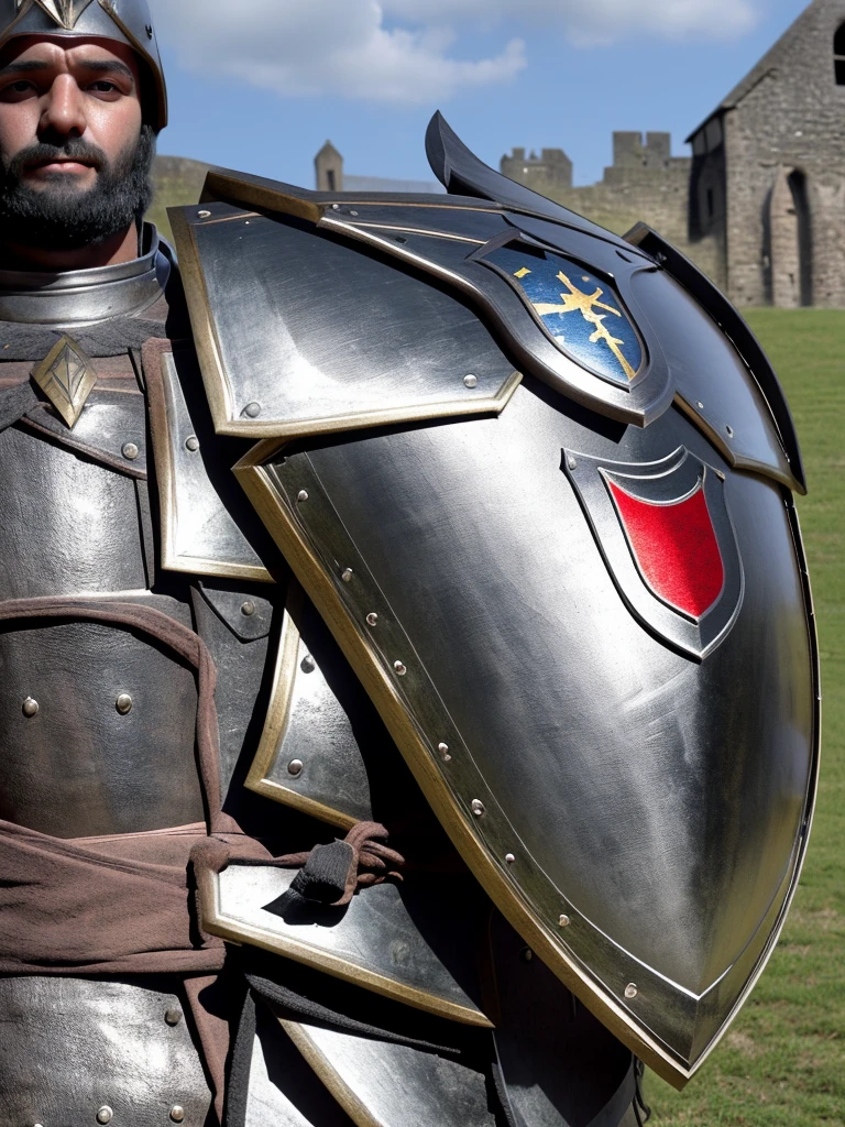 Create an image of a late medieval knight, armed with sword and shield.