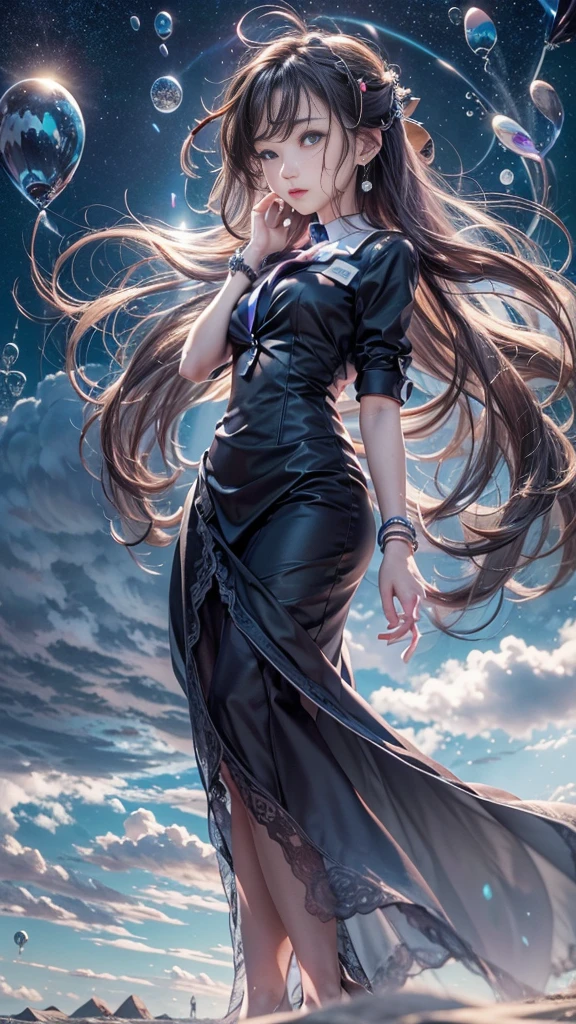 (32k:1.5, Highest quality, masterpiece, Ultra-high resolution), (Night beach, Dramatic moonlight:0.9, Mysterious World:1.2, Expressions of sadness:1.0), Side Shot, Fractal Art:1.3, Perfect dynamic composition:1.3, Very detailedな肌と顔の質感:1.3, Dynamic flow of waves:1.3, Dynamic wind flow:1.3, The subject is observed from a distance, elegant and sophisticated:0.5, Fair skin, Incredibly slim body:0.9, Very beautiful face, Water droplets on the skin, (Office Lady Uniform:1.3, Crying looking upwards:1.3), Very accurate, Very detailed, Big eyes that exude beauty, Beautiful Lips, Unreal atmosphere, Earrings, bracelet