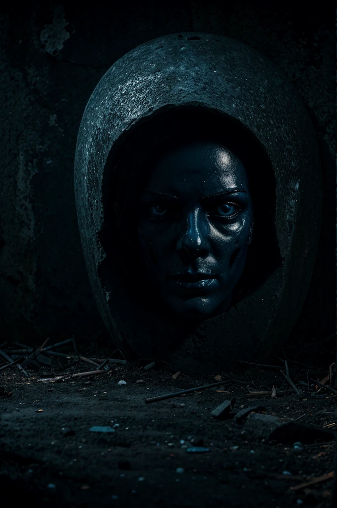 Aesthetic grave image, tense horror atmosphere, blue and black dominant background, best image quality, realistic and detailed