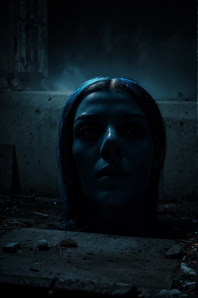 Aesthetic grave image, tense horror atmosphere, blue and black dominant background, best image quality, realistic and detailed