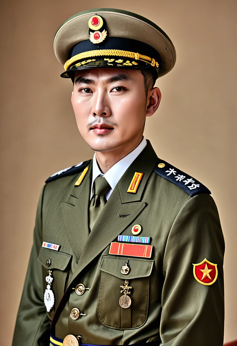 Wearing、Arafu man wearing medal and tie, Portraits inspired by Kim Hwan-gi, shutter, The art of math, wearing military uniform, wearing a military uniform, in military uniform, Official photos,Chinese Male, Wearing full military uniform, Official, military uniform, Who is Shi Yu?, 穿着military uniform, Official photo, military uniform