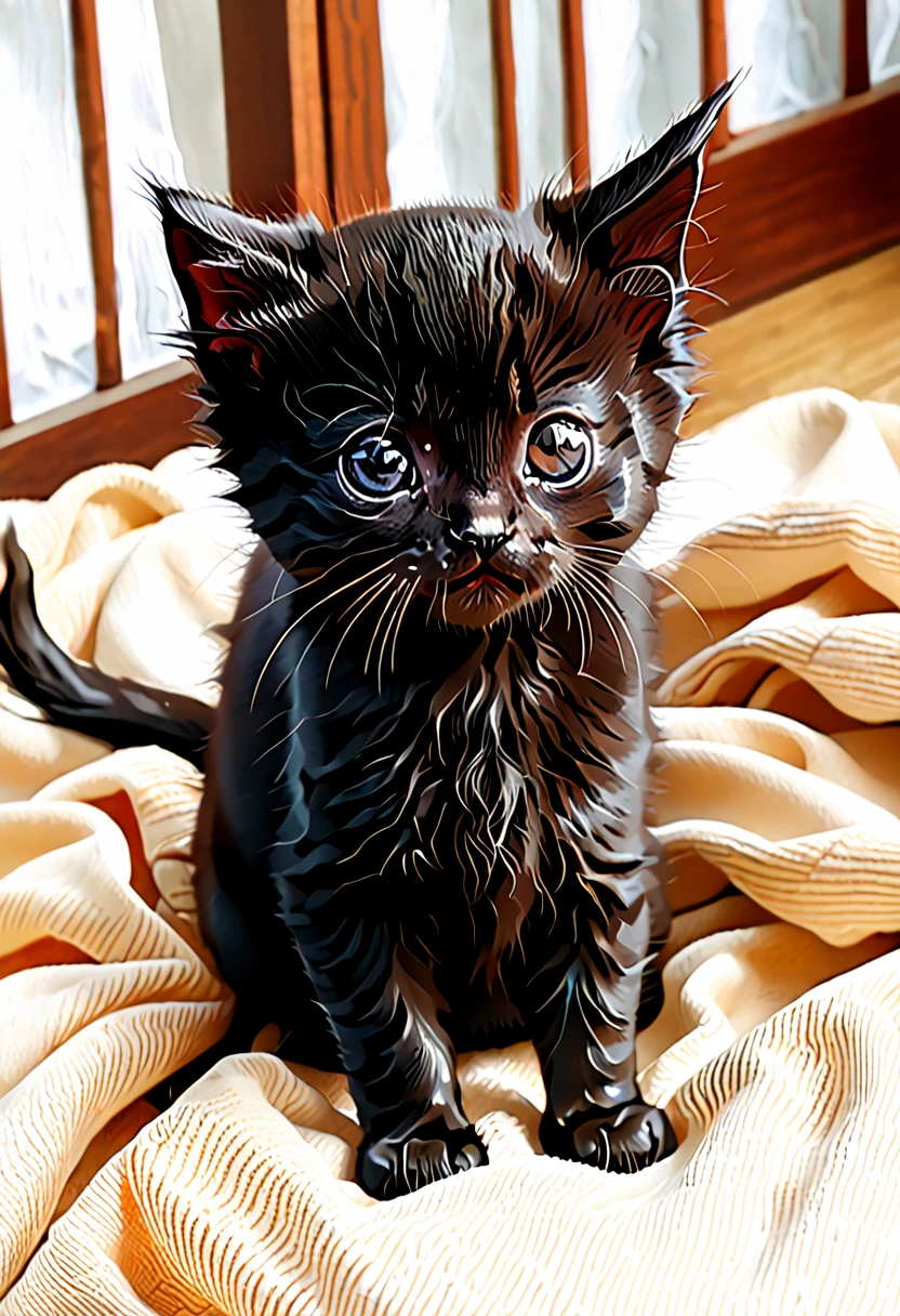 1 black kitten、Are crying、