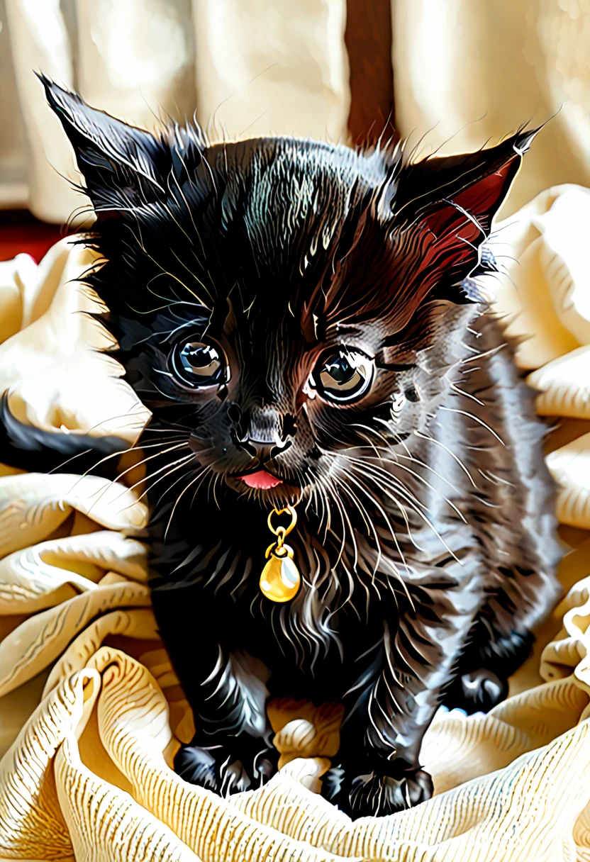 1 black kitten、Are crying、