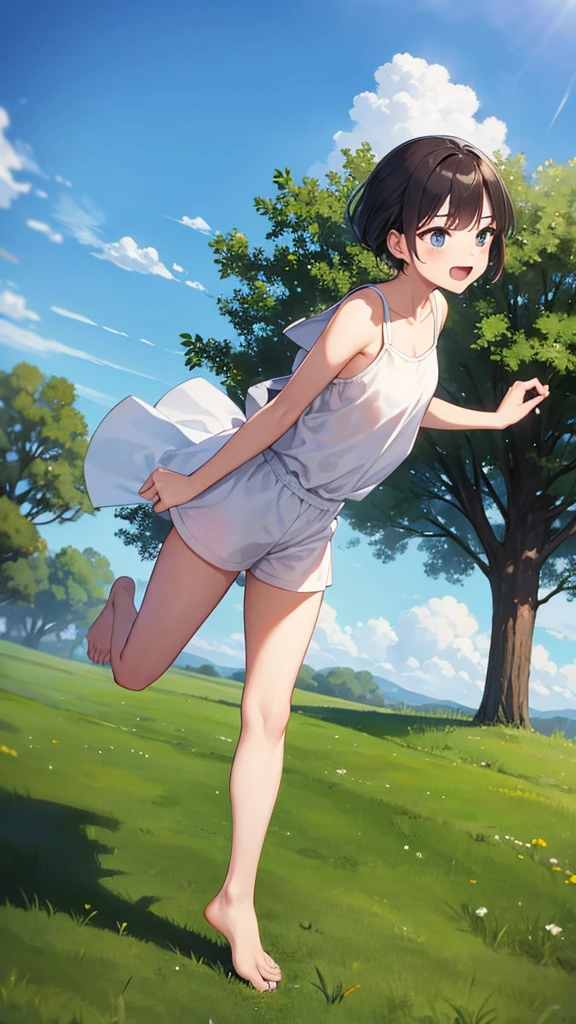 tomboy, young teen, barefoot, countryside