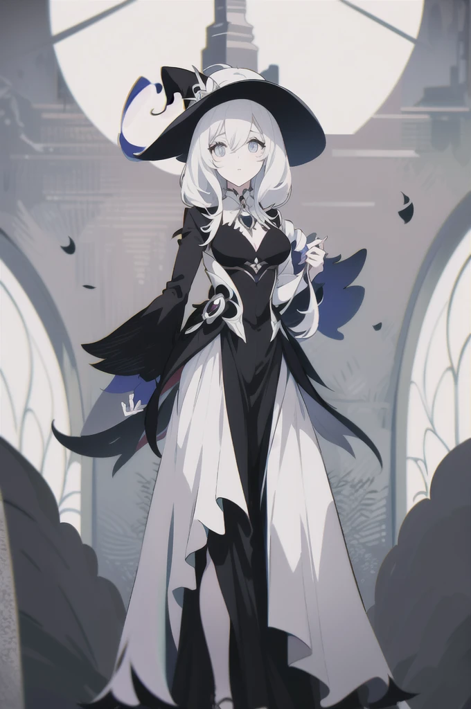 Anime - style image of a woman in a black and white suit., classical witch, fashionable dark witch, anime girl in black dress, Astral witch costume, witch girl, frivolous anime witch casting magic, symmetrical standing picture, black and white double eyes, Mysterious