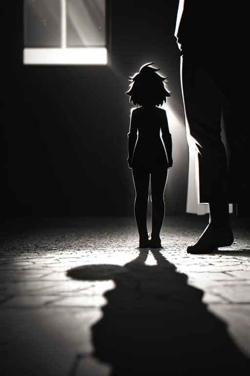 Hallucination, daydream , nightmare , Insane Dream  , bokeh , Jeux interdits , old monochrome negative film , High contrast, Shadow on the floor , Kama Sutra couple , focus shadow on the floor