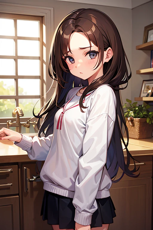 Girl, brown hair, forehead exposed