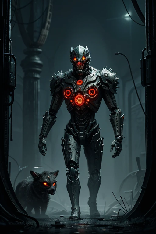A place of horror in the quantum world. Mechanical biomorphism, horror art. complex part, Maximalist Ideal Illustration, digital painting