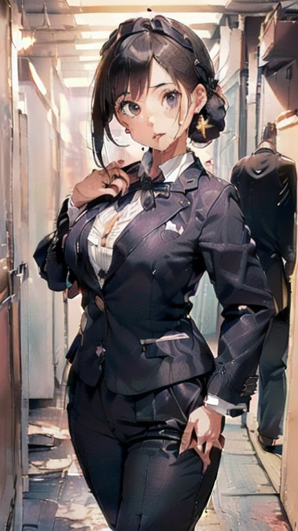 (must be follow these prompts:2),(in her clothing:2.5),masterpiece,best quality,extremely detailed,(photorealistic adorable girl:2.5),(japanese girl:1.8),(she is fresh rookie:2.2),(usual face:1.9),(adorable face:1.9),(in tokyo:1.7),(a little plump face:1.5),(a little tiny height:1.4),(a little fat legs:1.4),(a little short legs:1.4),(a little plump hip:1.3),(natural face:2.1),(she looks like japanese idol:2),(do not cut out clothes:1.5),(normal body structures:1.9),(displayed one woman on single picture:2),(voluptuous body style:1.9),(she looks like a lolita:2.1),(old semen adhered her intervaginal side wall under her trousers:1.8),(at working in office:2.3),(her crotch is unwashed for one month:1.9),(formal business jacket:2),(sensual ropes tangled over business suit:1.8),(squirming for leaking love juice but her business trousers on legs:1.6),(pretty rookie with tough suit:2),(detailed drawing pussy juice through trousers:1.6),(salacious male stuff thoroughly violated her but her business trousers on legs:1.5),(a little plump or glamorous legs under suit:1.4),(jizzy anal under business pants:1.6),(vented seminal plasma on her lady's business suit:1.5),(lady's formal business jacket and black trousers must be on:2.1),(There is a stain near the crotch of the pants:2.2),(darkish semen smoothly percolated in her business jacket:1.6),(frousy moisture at her business trousers:1.6),(semen smoothly percolated in her business jacket:1.4),(her mons pubis is smoothly buldged for accumulated love juice behind her trousers:1.7),(in her clothing:2.5),(in her formal jacket clothing:2.1),(thoroughly raped every inch of her body:1.5),(business trousers are guarded her buldging pubic mound:1.8),(Solo image of one scene only:2.7),(Women's business suits:2.2),(He was violated while wearing a black suit.:1.3),(It makes your legs look thick and plump:2.5),(A worn-out women's business suit:1.6),(A black jacket that was soaked from dried semen:1.5),(The black business suit is worn out:1.4),(I left it for a long time after ejaculating on my black jacket.:1.4),(Calm expression:3),(The dried stain on his black jacket is crisp.:1.5),(Innocent Newcomer:1.9),(Fabric hardened with semen:1.5),(A dirty, semen-soaked black suit:1.4),(I work with a calm mind:1.9),(Let's splash some cum on her thick legs:2.3)