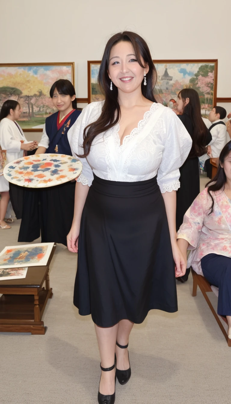 masterpiece, best quality, 1 Girl, Solitary, ((Mature female)), Round pupil, long hair, hair, Princess, Black skirt, fantasy, Happy, Looking at the audience, cartoon, Japanese cartoons, (painting)
