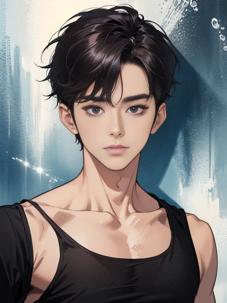 Best quality, High quality, A high resolution, 4K, Masterpiece, detailed face, handsome 29 year old korean man, tank top, he is now at home