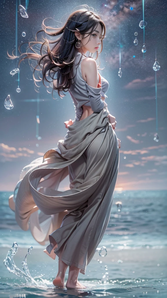 ((cowboy shot)), ((Bare shoulder)), ((Short hemlines, sexy long legs)), ((Elegant and charming posture, random view shots)), realistic detailed photo of a giant breasted girl with exposed shoulders, detailed fingers, high quality skin, red eyes, alone in a winter scene with clouds, wind, and flowing hair, (best quality,4k,8k,highres,masterpiece:1.2),ultra-detailed,(realistic,photorealistic,photo-realistic:1.37),studio lighting,vivid colors
