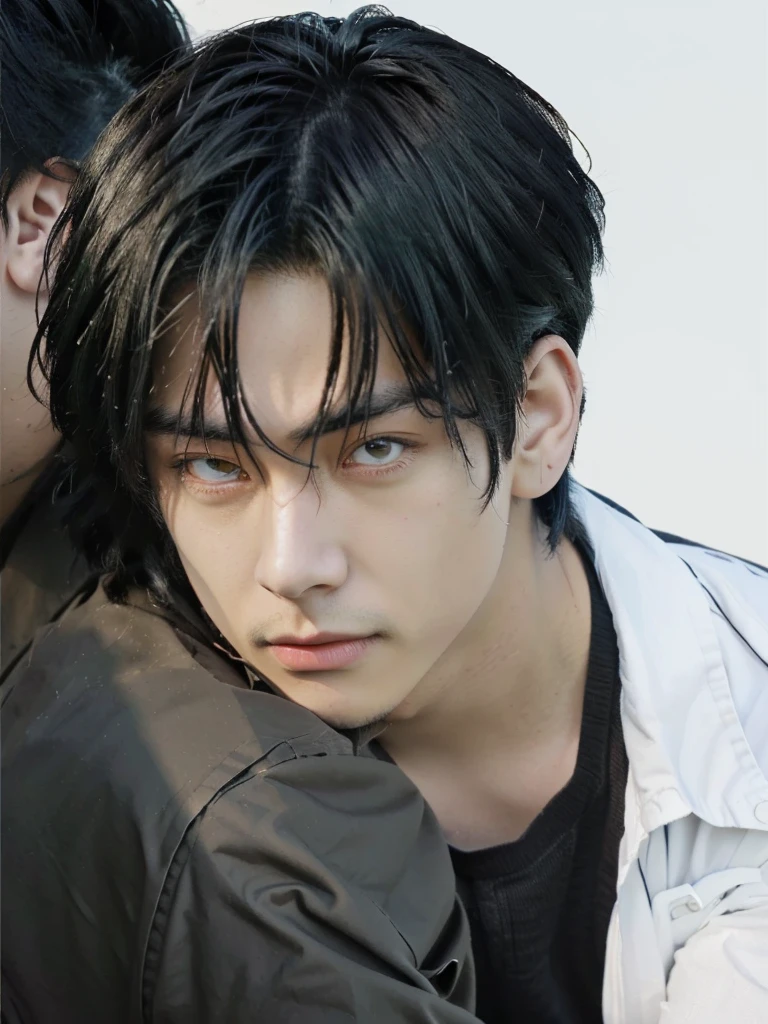 chico anime con ojos azules abrazando a otro chico con cabello negro, chico anime alto con ojos azules, hombre guapo animado, levi ackerman, Retrato anime de un hombre guapo., Retrato de Eren Yeager, junji son 4k, kentaro miura manga art style, chico guapo en el arte de Demon Slayer, fanart de alta calidad, fanart exquisito muy detallado