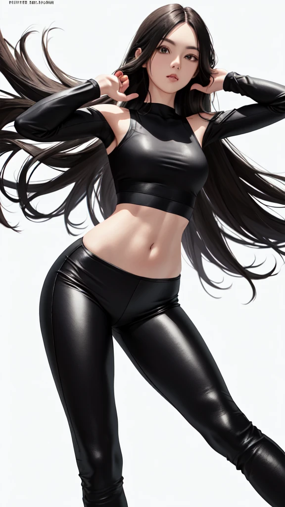 (full-body shot:1.2), ( Black leather leggings:1.25), (Black leather sports:1.2),
(Become a:1.2),masterpiece, (best quality),(extremely detailed eyes and face),extremely detailed CG unity 8k wallpaper,best quality,(Perfect details:1.2),
1 female, (detailed:1.2), (Practical:1.2), (permanent:1.1), (full-body shot:1.2), (outdoor:1.1),(Skinny:1.5), beautiful view,(Long legs:1.1), Beautiful legs,
Young wife,(White long hair:1.2), Long Straight Hair, (Straight Hair:1.3),sports shoes，
(White background:1.5), Monotone background,(emptyhands:1.1),(Ruthless:1.2),(emptyhands:1.3),
