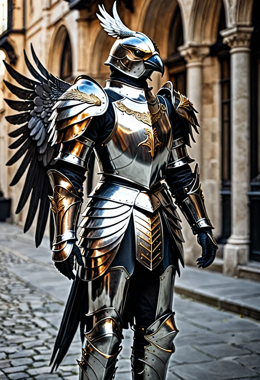 Knight-like armor with metallic bird wings