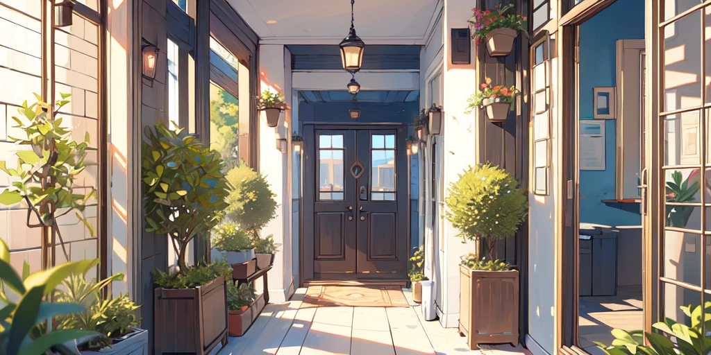 (nobody:1.2),(masterpiece:1.2), best quality,Pixif,Warm animated scenes,cozy anime,indoor,通往Outside the door的走廊,Outside the door,close up