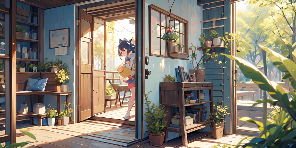 (nobody:1.2),(masterpiece:1.2), best quality,Pixif,Warm animated scenes,cozy anime,indoor,通往Outside the door的走廊,Outside the door,close up