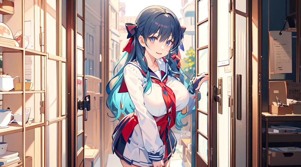 (masterpiece:1.2), best quality,Pixif,Warm animated scenes,cozy anime,indoor,通往Outside the door的走廊,Outside the door,close up