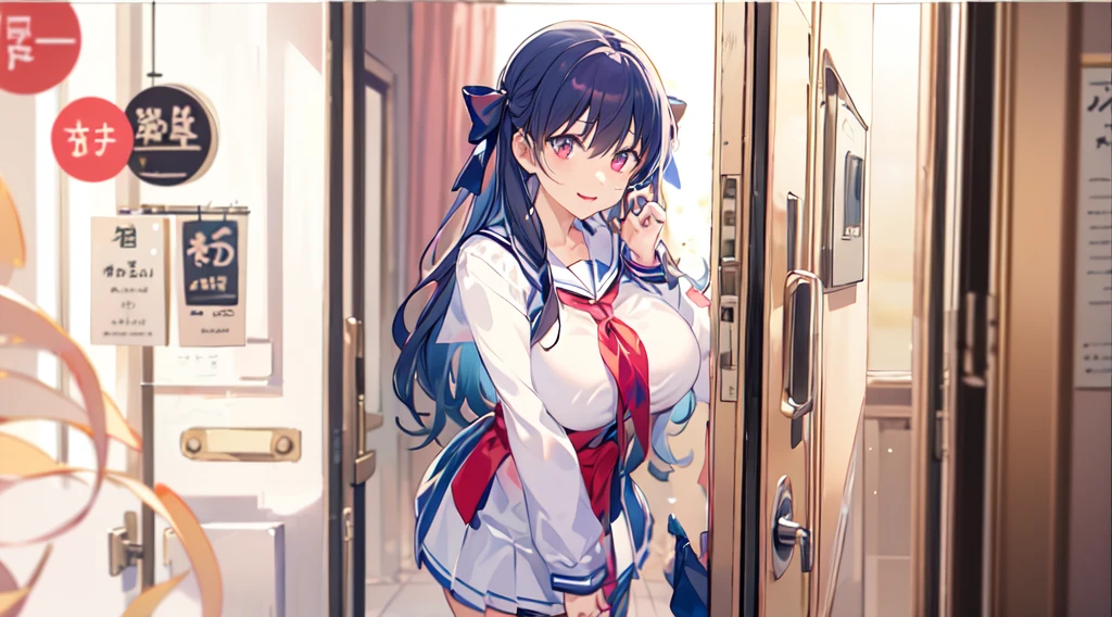 (masterpiece:1.2), best quality,Pixif,Warm animated scenes,cozy anime,indoor,通往Outside the door的走廊,Outside the door,close up