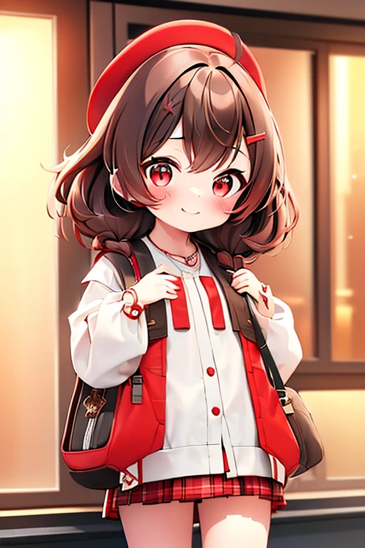 One girl, View Viewer,Red eyeshadow, Brown Hairロングヘアー,Korean beauty style,Feminine fashion female characters,White shirt,Black Mini Skirt,smile, Close your mouth,alone,Natural pose,Brown Hair,bracelet,Similar to VIVIZ&#39;s UMJI,Korean Style,Korean,かわいいKorean,Natural Makeup,cute,Earrings,Depth of written boundary
