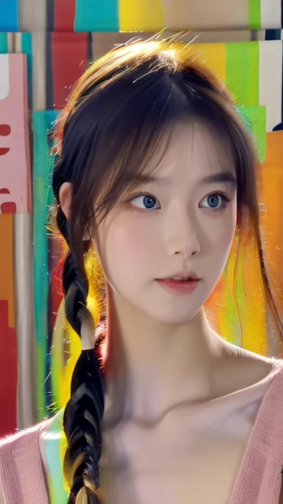 {masterpiece},bestquality,highres,original,extremelydetailedwallpaper{anextremelydelicateandbeautiful},beautifuldetailedeyes,colorful,Realisticstyle,Oilpaintingstyle,flatcolor,braid,nude,nipple,pussy,slimgirl,heterochromia