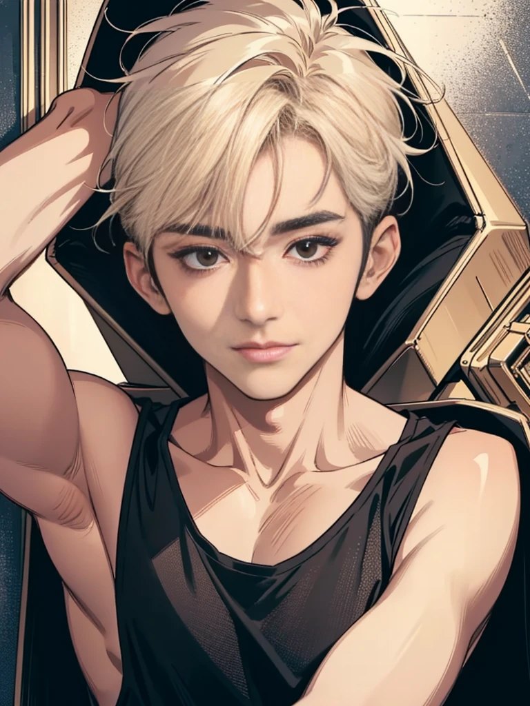 Best quality, High quality, A high resolution, 4K, Masterpiece, detailed face, handsome 29 year old korean man, tank top, he is now at home