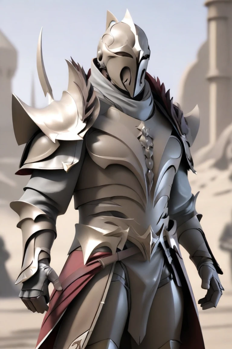 hxarmour,1 man,(light brown armour:1.3), battlefield ,with five swords at the back and scarf in neck short brown hair