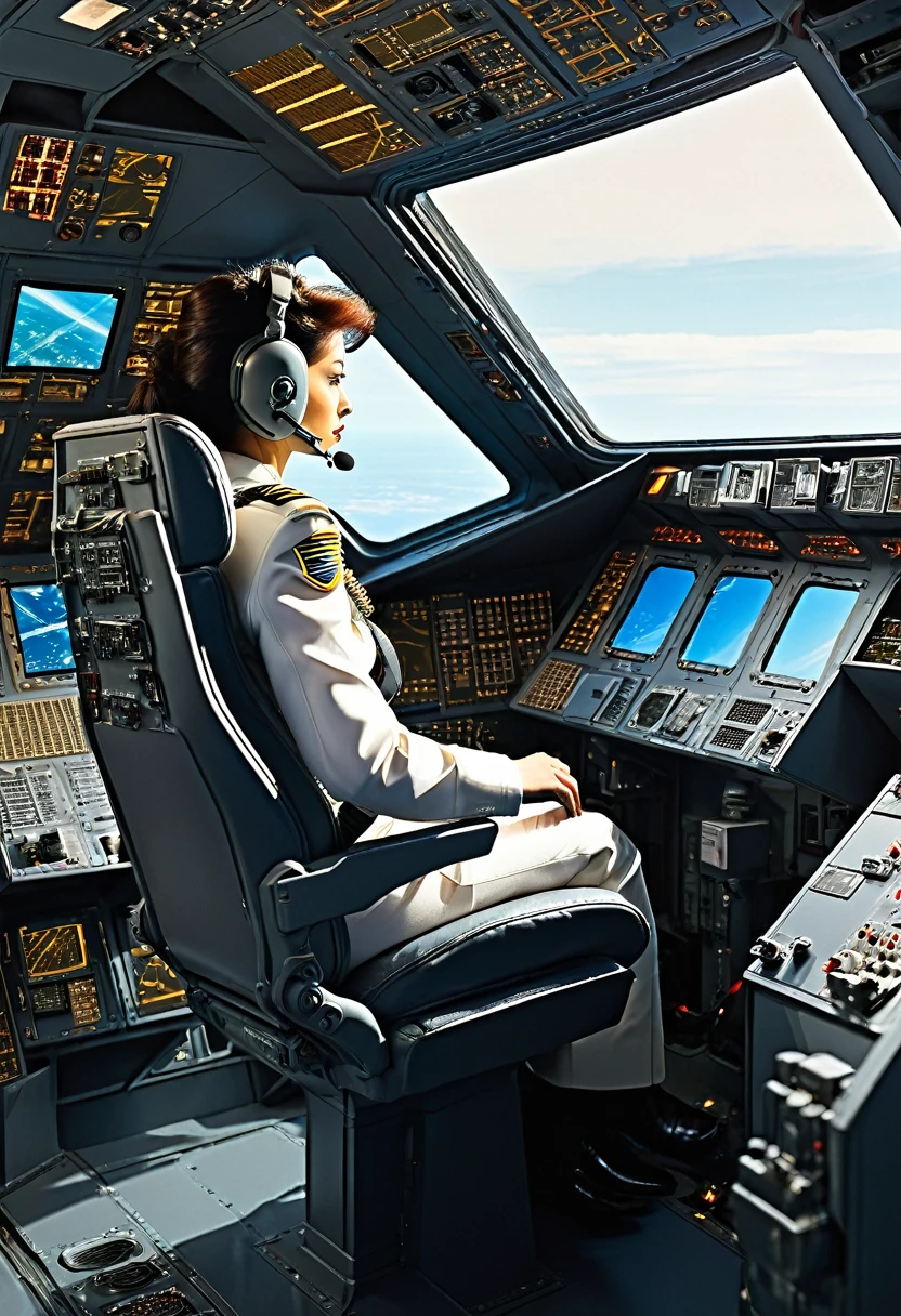 Starship cockpit, side view, pilot seat, no people
