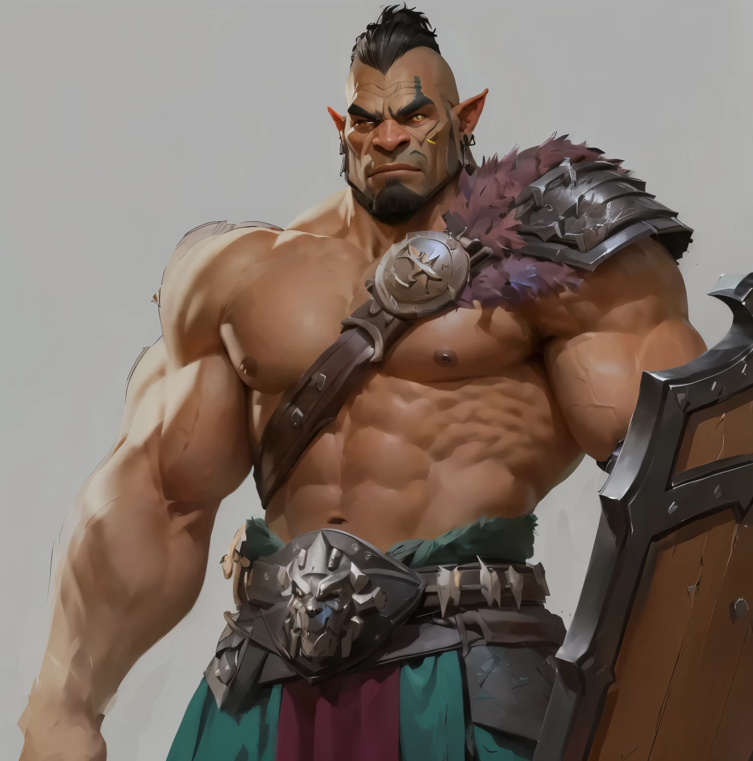 arafed male with a sword and a shield in his hand, dog - faced muscular goblin, barbarian class, picture of an adult male warrior, portrait of an orc warrior, an orc, grog strongjaw, half - orc, portrait of an orc, barbarian, concept art of a warrior, orc, muscular character, orc warrior, male barbarian