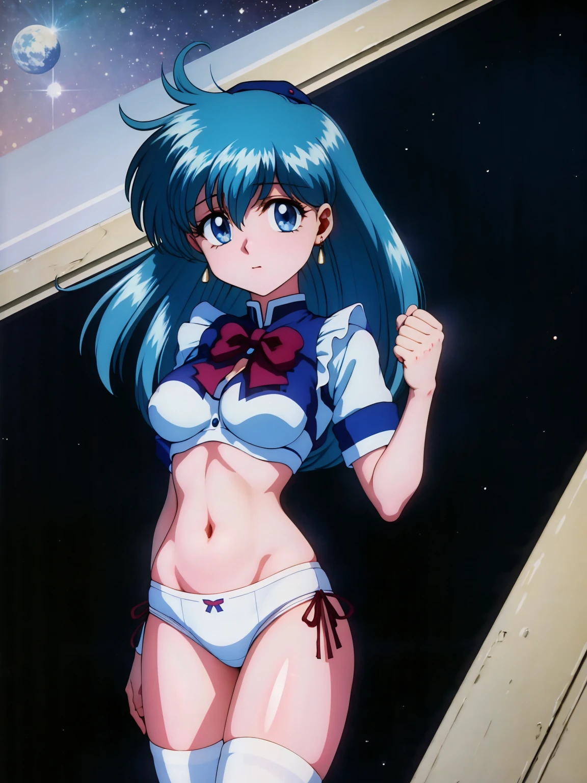 (masterpiece, Highest quality:1.2), Tiangong Gui ，1 girl, Lonely,Subtle blue hair color, White panties, Panty shot