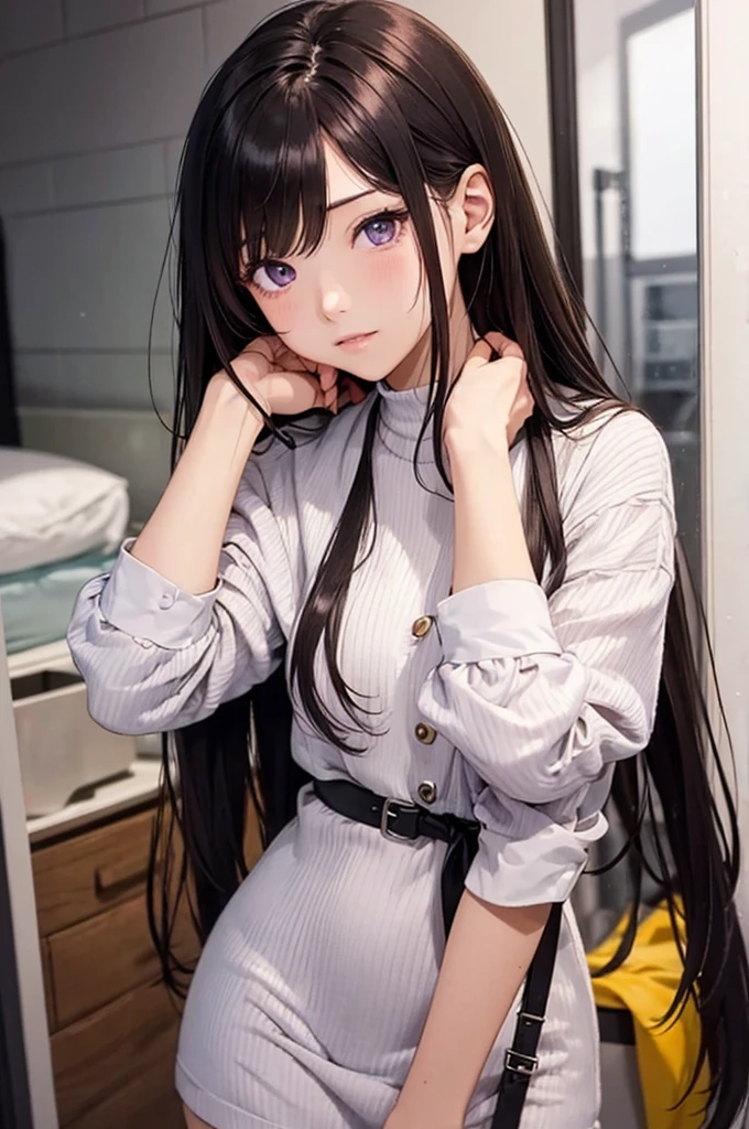 Realism, 1 Girl, Very shiny brown long hair,、Purple eyes、Do not wear anything on your entire body、No clothes、I can't even wear underwear、Naked、Boobs fully visible、Nipples fully visible、Vagina in full view、No clothes、No underwear、Full nudity、Big black earrings、Black Choker、Very   pose, Big Boobs、Big , Big , Narrow waist, Skin gloss, Sweating profusely、My whole body is wet with sweat、Lots of drooling、Mouth wide open、Red face with embarrassment、Looking at this、Heavy breathing、His hands are tied tightly behind his back、It stopped working、Cowgirl、squat、Spread your legs wide、I  a lot、make me urinate。Expressions of joy and climax、Excessive fluid coming from the breasts、Inside the very  men's restroom、