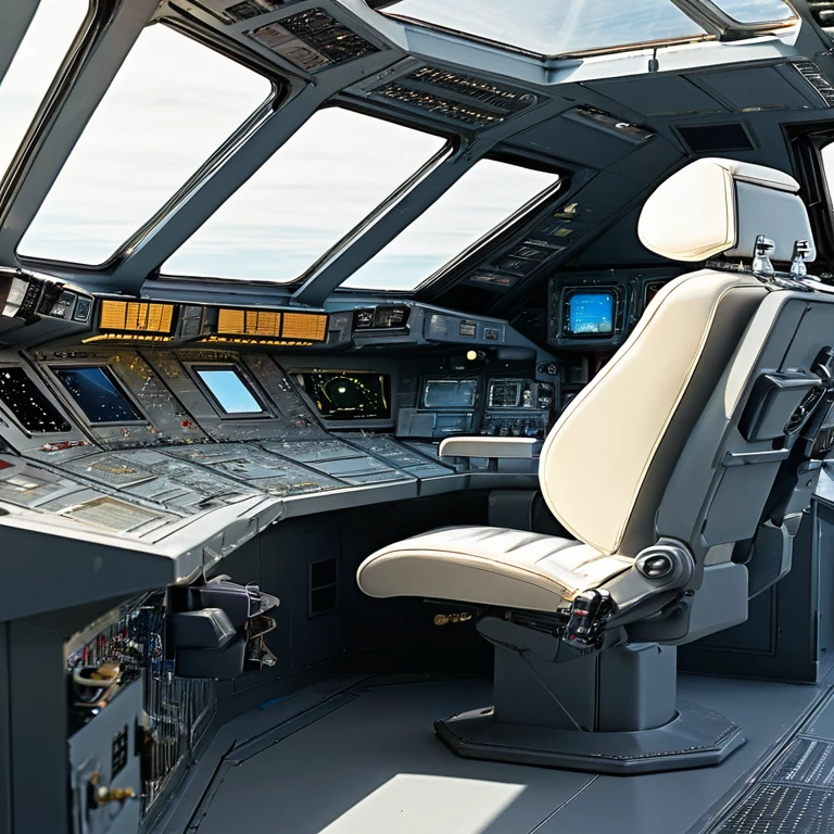 Starship cockpit, side view, pilot seat, no people