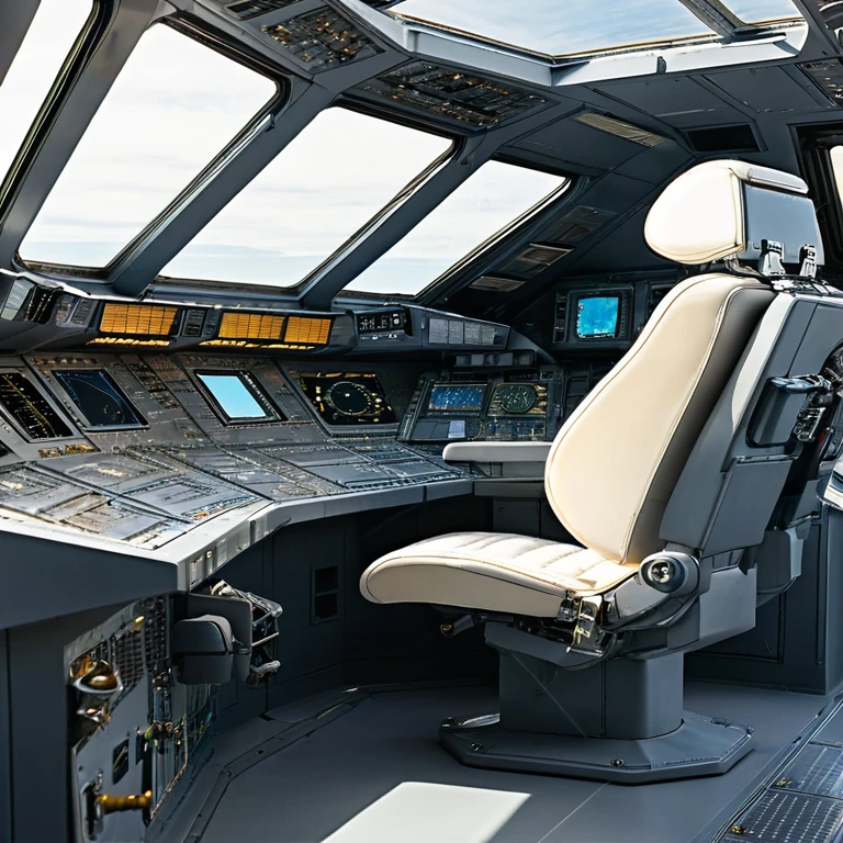 Starship cockpit, side view, pilot seat, no people