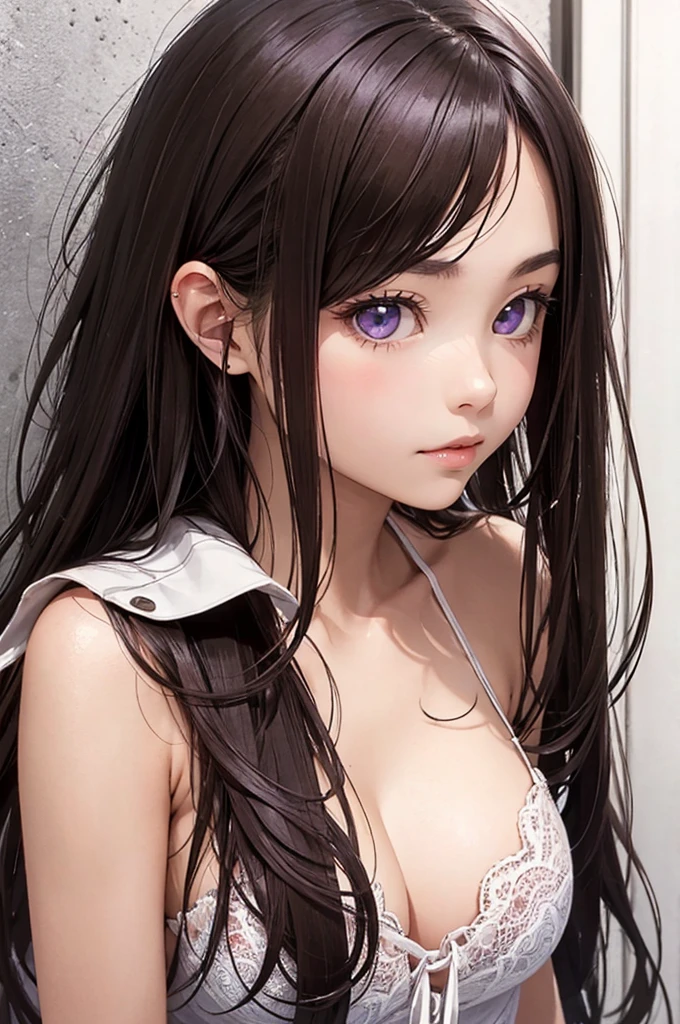 Realism, 1 Girl, Very shiny brown long hair,、Purple eyes、Do not wear anything on your entire body、No clothes、I can't even wear underwear、Naked、Boobs fully visible、Nipples fully visible、Vagina in full view、No clothes、No underwear、Full nudity、Big black earrings、Black Choker、Very erotic lewd pose, Big Boobs、Big Boobs, Big butt, Narrow waist, Skin gloss, Sweating profusely、My whole body is wet with sweat、Lots of drooling、Mouth wide open、Red face with embarrassment、Looking at this、Heavy breathing、His hands are tied tightly behind his back、It stopped working、Cowgirl、squat、Spread your legs wide、I pee a lot、make me urinate。Expressions of joy and climax、Excessive fluid coming from the breasts、Inside the very dirty men's restroom、