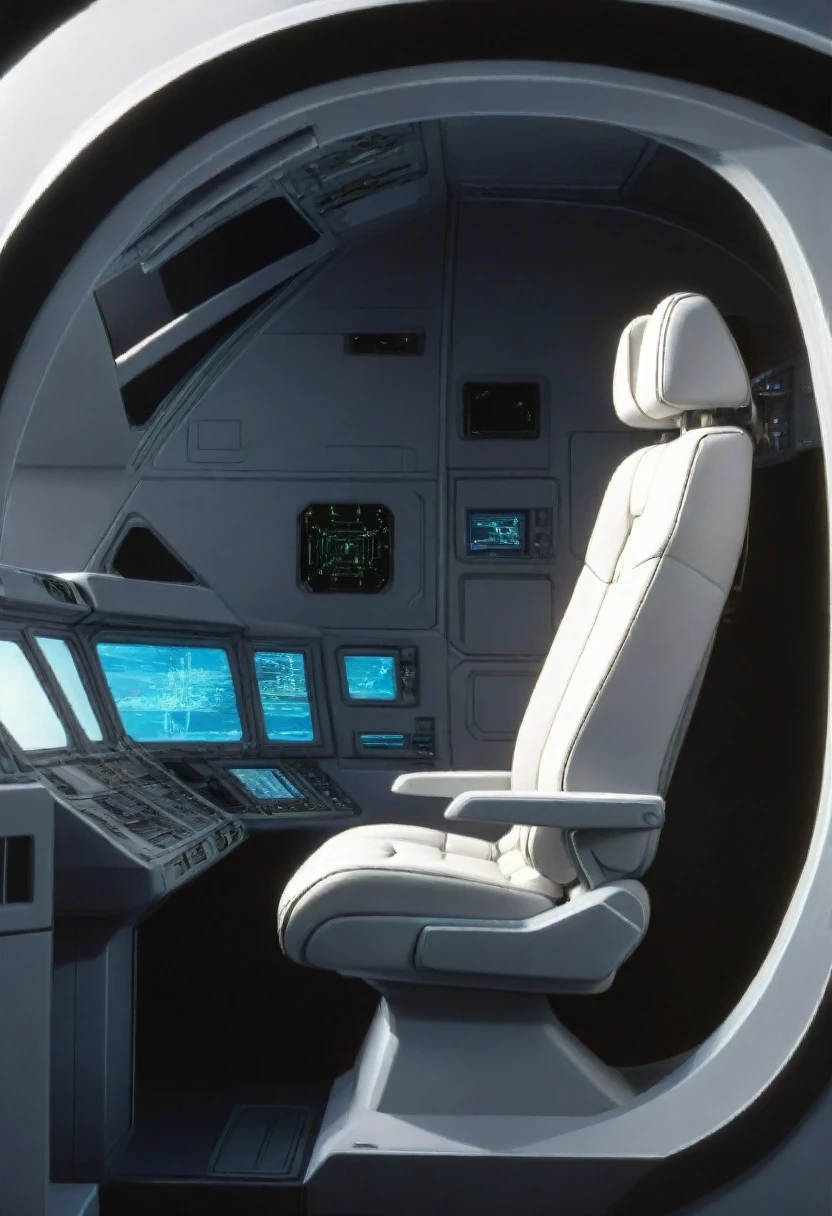 Starship cockpit, side view, pilot seat, no people