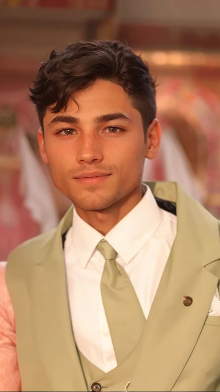 23-year-old Caucasian man with a height of 1.75 meters. He has short, black hair. Additionally, he sports a well-groomed short beard that complements his look. He is a scientist who wears normal clothes with white lab coat. A noticeable burn scar graces his left hand
