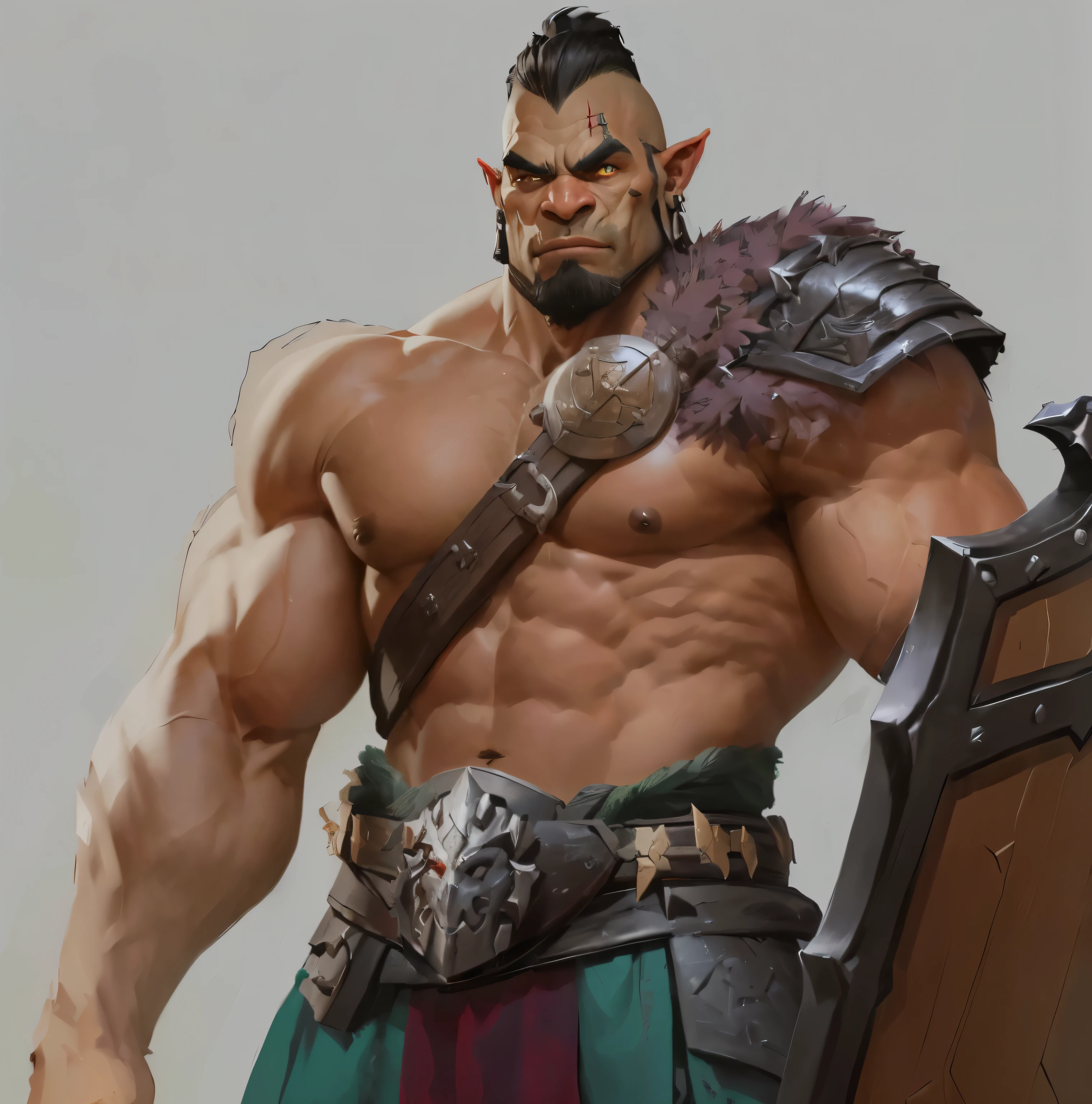 arafed male with a sword and a shield in his hand, dog - faced muscular goblin, barbarian class, picture of an adult male warrior, portrait of an orc warrior, an orc, grog strongjaw, half - orc, portrait of an orc, barbarian, concept art of a warrior, orc, muscular character, orc warrior, male barbarian