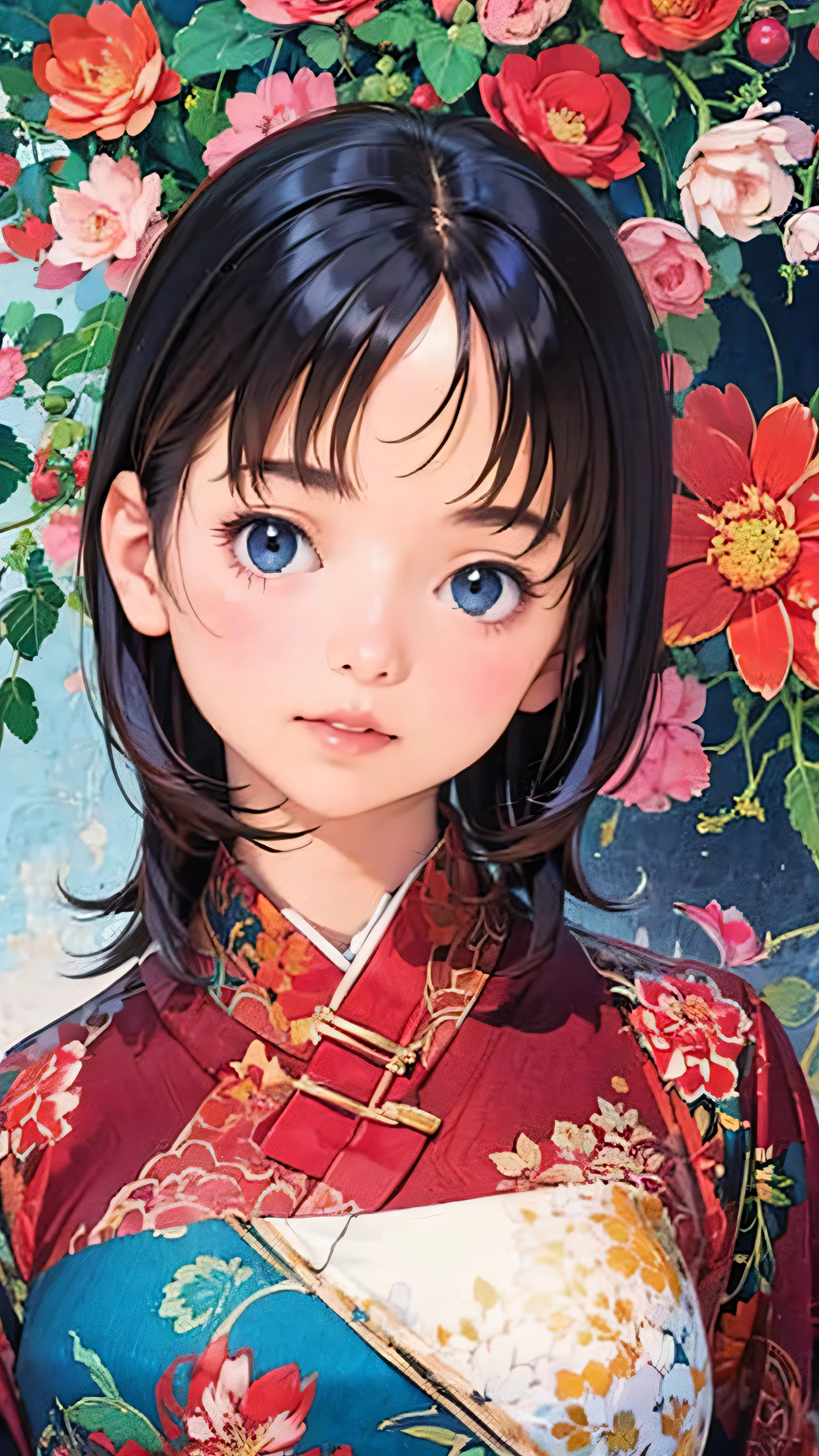 Official Art, wallpaper, Very detailed, (((Very detailedな目と顔))), shut up., masterpiece, highest quality, Realistic portraits, (ZenTangle, Mandala, Tangle, EnTangle), Complex clothing, Very detailed, Dynamic Angle, The most beautiful form of chaos, elegant, Brutalist Design, Vibrant colors, Romantic Chinese Flowers