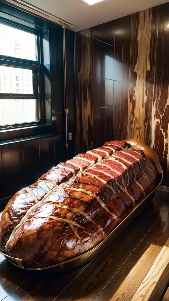 The walls of the room are meat。A reclining human body fused with the wall