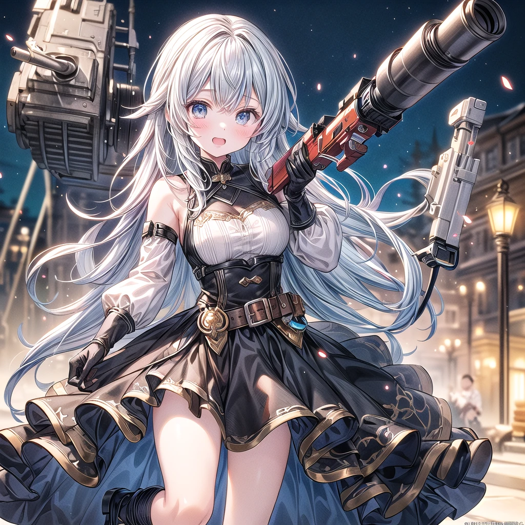 1girl、Dynamic composition、[17277fbe68],minaba hideo、High quality、Maximum detail、(((Highest quality、最高masterpiece、Official Art、The best dynamic composition)))、(Fine hair)、(Tabletop, Highest quality), Super detailed, Anime Style, whole body, (masterpiece), Highest quality, Fantasy art,whole body、masterpiece、Highest quality、(colorful)、（Beautifully detailed eyes and face）、Cinema Lighting、Highly detailed CG、Super huge、whole body、wallpaper、dress holding weapon at wonderland, (((everyone wearing 赤 ))), Ammunition belt, gun, machine gun, gatling gun, hand gun,weapons,