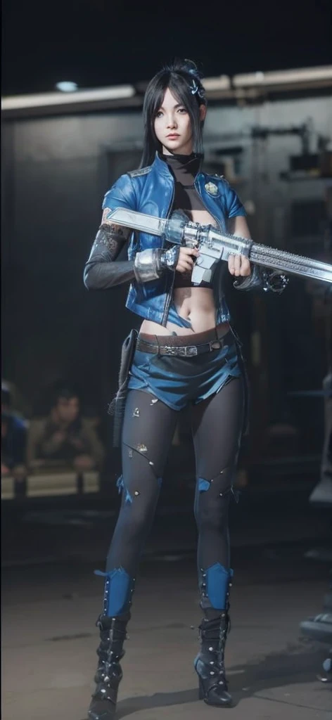 a close up of a person in a costume with a sword, as a character in tekken, female character, tifa lockhart with white hair, katana zero video game character, lunar themed attire, kda, slim body, cyborg - girl with silver hair, upper body avatar, (( medium breast;1.2)), fashion gameplay screenshot, fighting game character, new character, floralpunk elysian maiden, sigma female
