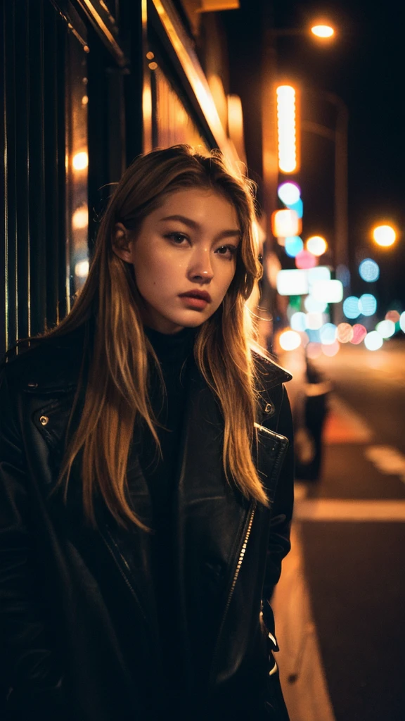 (Cinematic Aesthetic:1.4) Photo of a city night gigi hadid