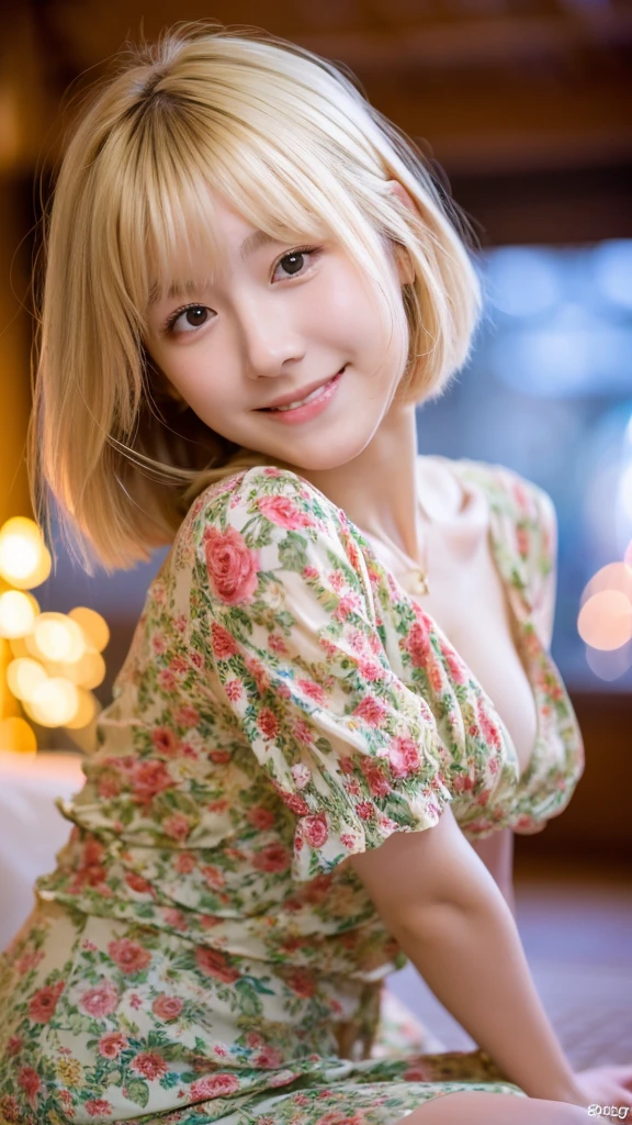 Super Cute Actress, Japanese, 18 years old, Night Beach, Short Hair, Blonde Hair, Floral Dress, Gravure Shot, Dynamic Angle, Sexy Pose, (8K/RAW Developer, Best Quality, 1.2x), Super Real, (Real, 1. 37x), Portrait, High Quality RAW Color Photo, Super Beautiful, FamousIdol, Cute, Super virgin face, White skin, Smiling, Cute, Young, Cute face, Bare face, (Self Portrait: 1.2x), Portrait, High Quality RAW Color Photo, (Self Portrait: 1.2x), Portrait, High Quality RAW Color Photo, (Real: 1.37x)
