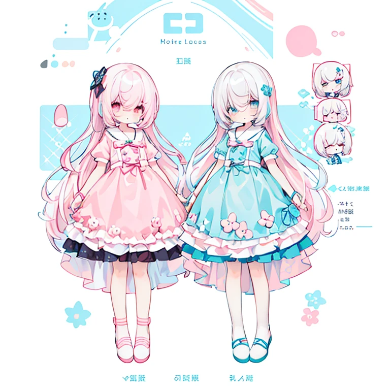 (PastelColors:1.5)、(Cute illustration:1.5)、(1 girl:1.0)、hair between eye、 hair between eye, 1 girl、full body Esbian、depth of fields、Deformed Character、Mini Character Girl、loose、Potato、Pale dull color、White Standard、Stretch out both hands、short limbs、Cute smile、Intriguing desire for asylum、Loose world、one girls、Deformed illustration、Mini Character Illustration、(Only one girl:1.4)、(Standing picture:1.2)、White hair、White and pink girl、White and light blue girl