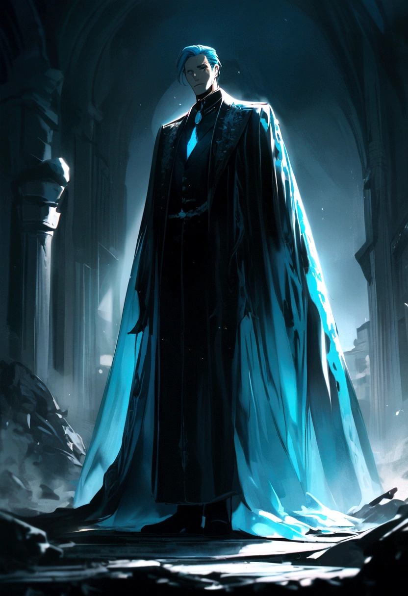 Tall man would have turquoise blue hair and would wear black clothes.