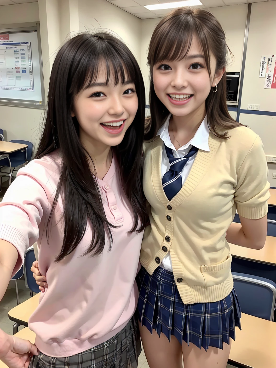 Laughing Japanese 18 year old gal、High 、School classroom、Laughing with your mouth open、Smiling at the camera